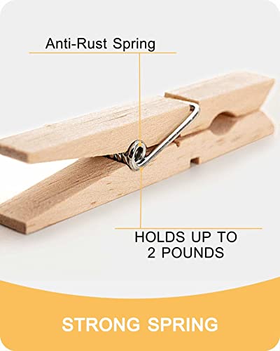 Clothes Pins, Wooden Clothespins for Crafts, Strong Grip Close Pins Birchwood Clothes Clips Laundry Clothesline Clothespin Clothing Pegs for Hanging Baby Clothing Photos, 2.83 Inch, Pack of 50 - color: Wood