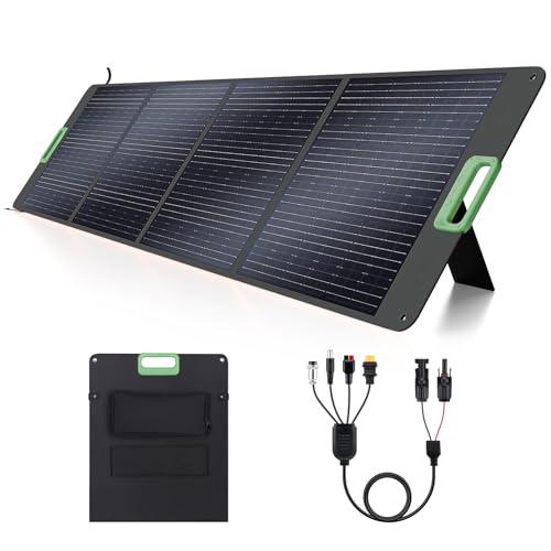 200W High Efficiency ETFE Foldable Solar Panel for Portable Power Station, IP65 Waterproof Solar Charger with Kickstands, DC XT60 & Anderson Outputs for Outdoor RV Camping Emergency Blackout - color: Dark Green