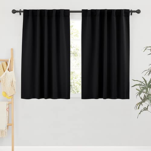 RYB HOME Blackout Curtains Pair - Solid Country Window Decorating Panels Light Block Drapes for Bedroom Kitchen Office Privacy Curtains for Gift, Wide 42 x Long 54 inch, Black, Set of 2 - color: Black, size: 42"W x 54"L (Pack of 2)