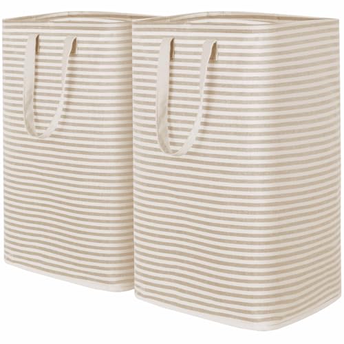 Lifewit 2 Pack Laundry Basket 80L Each, Collapsible Clothes Hamper with Reinforced Handles, Freestanding Waterproof Design for Bedroom and Laundry Room, Beige 160L Total - color: Beige, size: ‎2 x 80L
