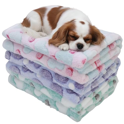 Three Piece Pet Blanket Set for Dogs Cats Soft Comfy Puppy and Kittens Bed Blanket Fluffy Fleece Pets Throw with Cute Patterns (Medium 30x20.5 inch, Colored Heart) - color: Colored Heart, size: Medium-30x20.5 Inch