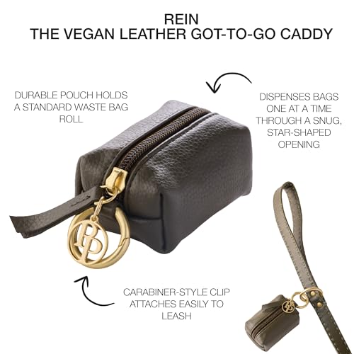 Rein - The Recycled Vegan Leather Pouch Durable Heavy Duty Bag Holder, Leash Attachment Made With Sustainable Materials, Custom Hardware for Small, Medium & Large Dogs, Scottish Olive - color: Scottish Olive, size: One Size