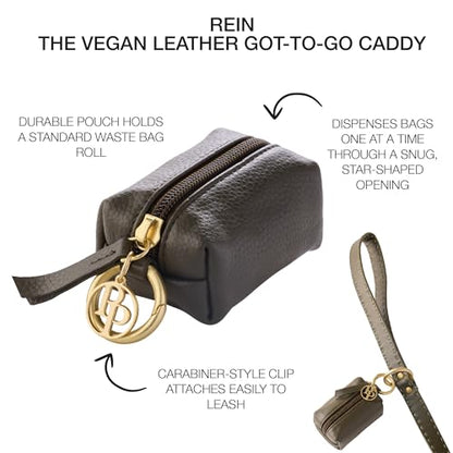 Rein - The Recycled Vegan Leather Pouch Durable Heavy Duty Bag Holder, Leash Attachment Made With Sustainable Materials, Custom Hardware for Small, Medium & Large Dogs, Scottish Olive - color: Scottish Olive, size: One Size