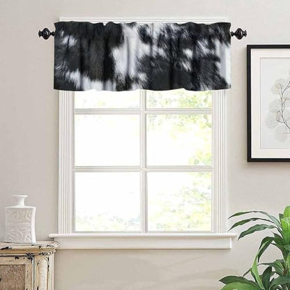 Cowhide Curtain Valance, Cute Animals Skin Cow Fur Rustic Western Farm Black White Cowhide Print Blackout Window Valance for Kitchen Bedroom Living Room, 54x18inch - color: Cowhide-4
