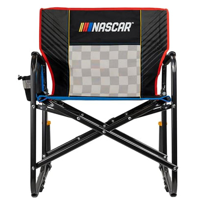GCI Outdoor NASCAR Freestyle XL Rocker Camping & Sideline Sports Chair | Portable Folding Rocking Chair with Durable Armrests & Drink Holder | Great for Big and Tall, Black