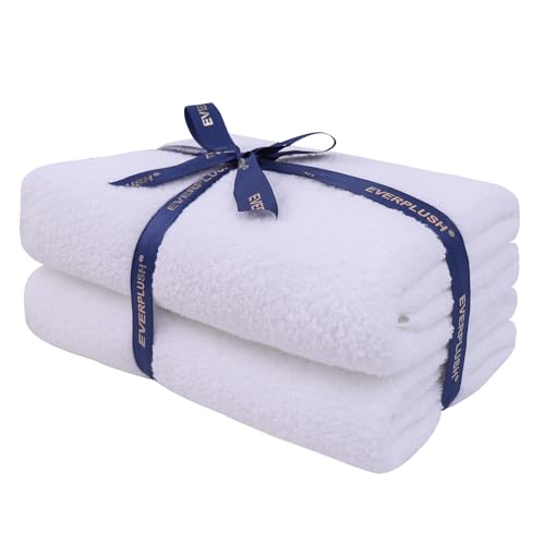 Everplush Diamond Collection Extra Large Bath Sheet Towel 2-Pack – Super Soft, Highly Absorbent & Quick-Drying Thick Towel, 35" x 66", – Suitable for Bathroom, Pool & Swimming - color: New White, size: (Pack of 2) Bath Sheets (35 x 66 in)