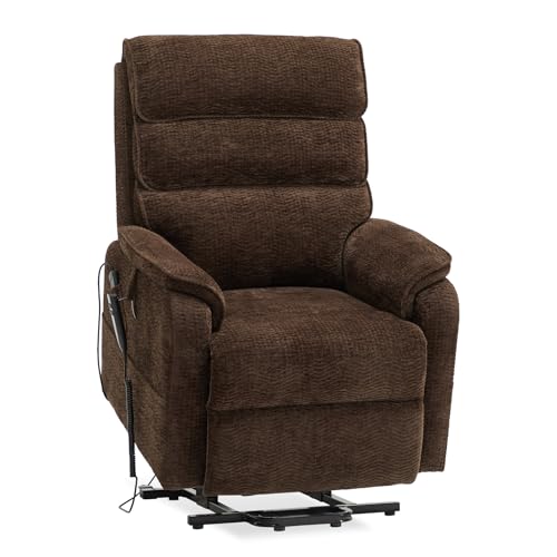 DYNOX Power Lift Recliner Chair for Elderly, Dual Motor Lay Flat Lift Chair with Heat & Massage, 350 LBS Capacity(9188,Chenille,Brown) - color: Chenille Brown, size: Medium - Regular