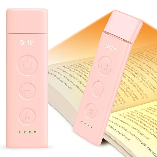 Gritin Book Light Rechargeable, Clip on LED Reading Light for Books in Bed | Eye Caring 3-Color & 5-Brightness, Stepless Dimming, Long Lasting, Compact Size Flexible Book Lamp for Bookworms-Pink - color: Pink