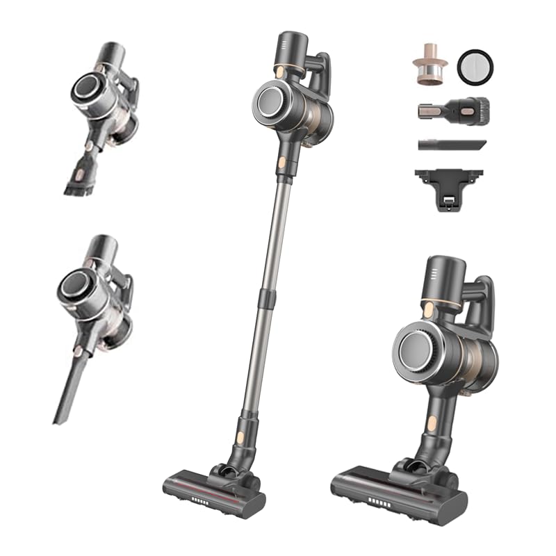 Mojojo Cordless Stick Vacuum Cleaner, 23KPa Handheld Rechargeable Battery Lightweight Small Silver Gray Electirc Broom, 55Mins Runtime for Home Hard Floor Carpet Pet Hair Cleaning