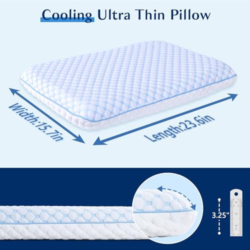 Stomach Sleeping Pillow for Shoulder and Neck Pain Relief, Thin Pillow for Sleeping- Cooling Memory Foam Pillows Flat Pillows for Stomach Sleepers,Low Profile 3.25-inches for Back Sleeper - size: 3.25"H (Standard) Super Slim