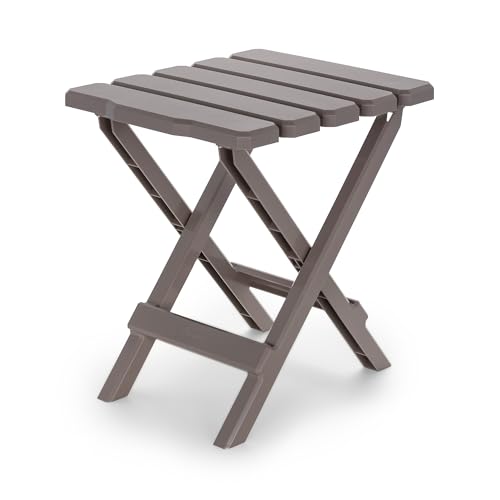 Camco Adirondack Portable Outdoor Camping Small Weatherproof Rustproof Durable Plastic Folding Side Table for Indoor and Outdoor Use, Taupe - color: Taupe