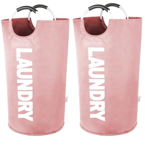 Laundry Hamper Bags 2 Pack, Large Laundry Baskets Collapsible, Dirty Clothes Hampers with Handles, Freedstanding Laundry Bin for Bedroom, College Dorm Room, Sturdy, Easy Carry (Pink) - color: Pink, size: 95L (2 Pack)