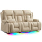 URRED Power Loveseat Recliner Sofa with Massage and Heat, Wall Hugger Reclining Loveseat with Console, RV Couch Home Theater Seating with LED Lights for Living Room (Beige, 76.8" - 3 Seats) - color: Beige, size: 76.8" - 3 Seats