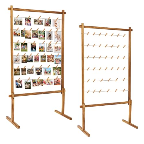 PHOENANCEE Collage Picture Frame,Photo Display Board with Clips,Wood Pictures Photos Frames With Stand for Wedding Graduation Party Birthday Greeting Letter Christmas Cards Holder Organizer,2PCS,53" - color: Carbonized Brown, size: Standing(53") 2PCS