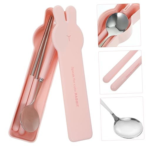 Ciieeo Portable Tableware Set with Spoon and Chopsticks in Case Reusable Cartoon Utensils for Travel Outdoor Dining Lunch Box 8.18In