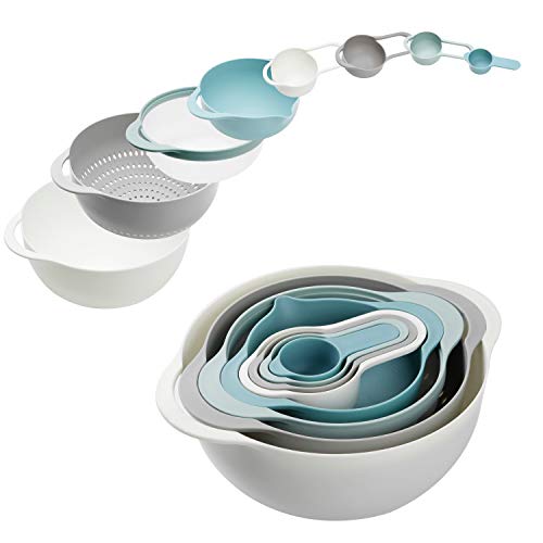 Plastic Mixing Bowls - Multicolored Mixing Bowl Set of 8, Nest for Easy Storage, Inculding Measuring Cups, Colander, Sifter, Large Bowl, Great for Cooking and Baking, Rv Camping Accessories, No BPA - color: Light Blue