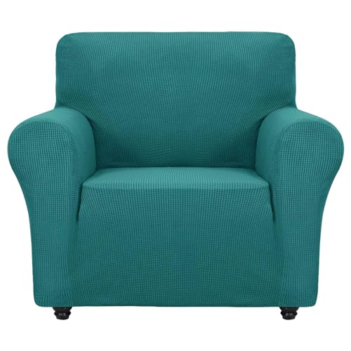 ZNSAYOTX Super Stretch Chair Slipcover Universal Sofa Chair Covers for Living Room Dogs Pet Furniture Protector Spandex Armchair Slipcovers with Anti Slip Foam Sticks (Peacock Teal, Chair) - color: Peacock Teal, size: Small (30"-47")