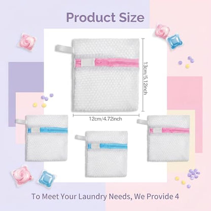 4 Pcs Anti-Sticking Laundry Pod Bags, Small Mesh Scent Beads Laundry Bags with Zipper Portable Washing Machine Wash Storage Bags for Pods Scented Beads