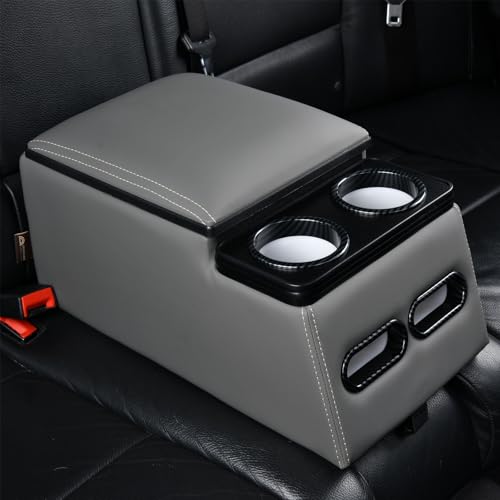 Coverado Car Center Console, Universal Bench Seat Center Consoles, Center Console for Van, Back Seat Storage Box, Rear Seat Car Console Organizer with Cup Holder, Central Armrest Box (Regular, Gray) - color: Gray, style: Regular