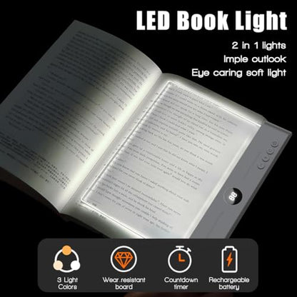 Flat Book Light,2026 Upgrade, Book Light Treasure Box, Reading in Bed at Night with 3 Colors & Timer, Dimmable Panel Plate Book Lamp Full Page Light, Bookish Gifts for Book Lovers(White) - color: White