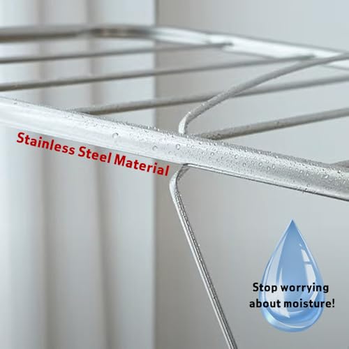 TRES BELLE M-Size Stainless Steel Gullwing Clothes Drying Rack, Foldable Compact Metal Laundry Dryer with Secure-Rod 2 Bottom Bars for Baby Clothes, Delicates, Underwear, Towel - size: Medium