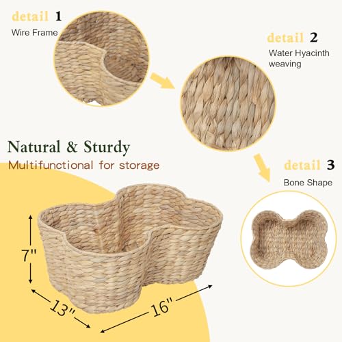 Water Hyacinth Dog Toy Basket, Bone Shaped Dog Toy Storage Basket, Pet Toys Organizer Bin, Handmade 16" x 13" x 7"