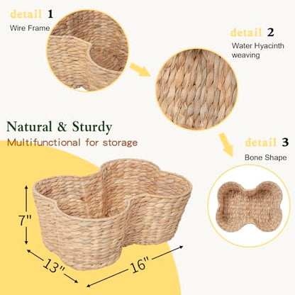 Water Hyacinth Dog Toy Basket, Bone Shaped Dog Toy Storage Basket, Pet Toys Organizer Bin, Handmade 16" x 13" x 7"