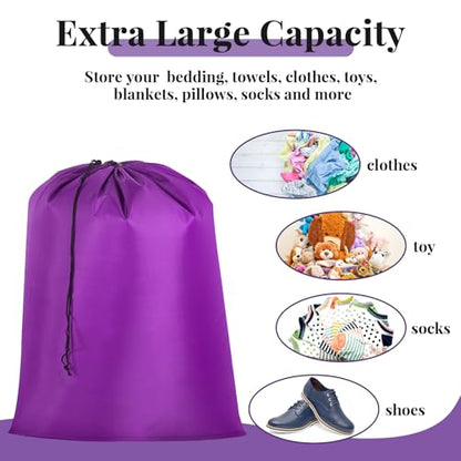 Woanger 12 Pack 28 x 45 Inch Extra Large Laundry Bags Bulk Washable Travel Laundry Bag with Drawstring Closure Large Dirty Clothes Organizer for College Dorm Home Hotel Camping(Purple) - color: Purple