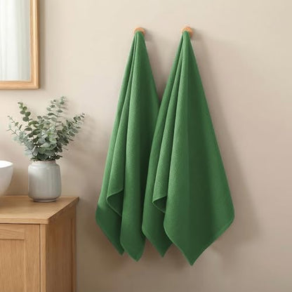 REDKISS 100% Cotton Waffle Weave Bath Towels 4 Piece - 27.5x55 Inches| Lightweight, Quick Dry & Highly Absorbent,Perfect for Spa, Gym, Travel, Guest Bathroom-Green - color: Green