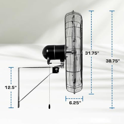 Hurricane 30" Pro Commercial Grade Oscillating Wall Mount Fan, Black - Heavy-Duty All-Metal Corded Electric Air Cooling Unit for Home, Garage, Greenhouse, or Workshop - style: 30" Pro Commercial Grade