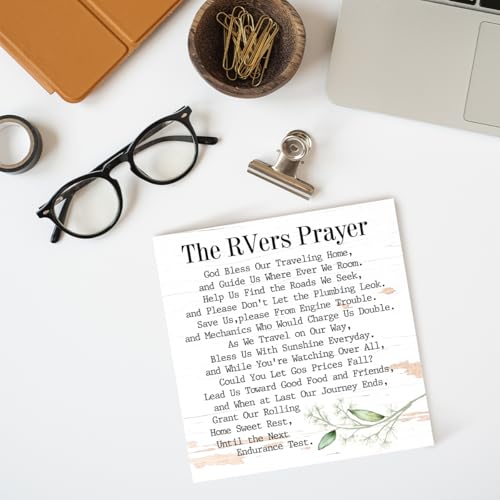 LVQHI Inspirational RVers Prayer Wooden Block Sign, Spiritual Camper Decor For Motorhome & Van Life, Sentimental Travel Blessing Plaque, New RV Gift 5"L x 5"W x 1.2"H