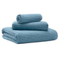 MICROFI Microfiber Waffle Bath Towels, 3 Pieces, Oversized, Soft, Absorbent, Fast Drying, Lint Free, Includes Bath, Face and Hand Towels 430 GSM - color: Blue