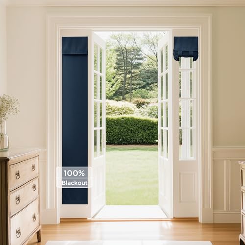 NICETOWN 100% Blackout French Door Curtains, Privacy Curtains for Door Window, 12 X 72 Inch Room Darkening Drapes, Thermal Insulated Window Shades for Bedroom, (1 Panel, Navy) - color: Navy, size: 12"W x 72"L (Pack of 1)
