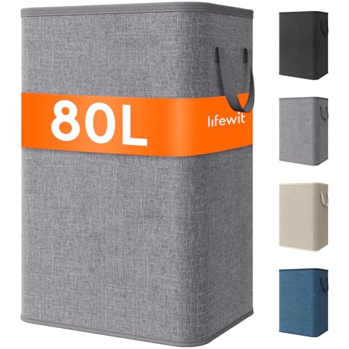 Lifewit 80L Large Tall Laundry Hamper, Collapsible Laundry Basket with Handles, Foldable Clothes Hampers for Laundry, Portable Dirty Clothes Hamper for Dorm College Bedroom Bathroom, Light Gray - color: Light Gray, size: 80L