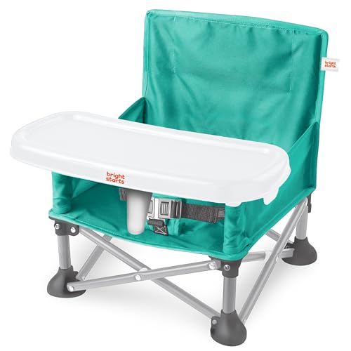 Bright Starts Pop 'N Sit Portable Booster, Indoor/Outdoor Use, Floor Seat with Feeding Tray, Teal, 6 Mos - 3 Yrs - color: Core Teal
