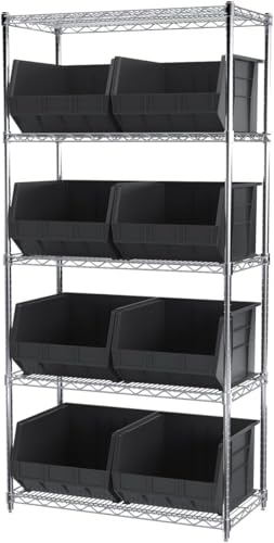 Akro-Mils 30270 AkroBins Plastic Storage Bins, Space-Saving Stackable Bins for Garage, Pantry, Craft Organization, 18" x 16" x 11", Black, 3-Pack - color: Black