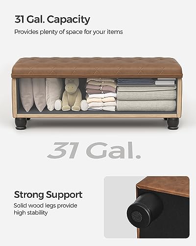 SONGMICS Storage Ottoman, Storage Bench, Tufted Entryway Bedroom Bench, 17.7 x 46.5 x 17.7 Inches, Hinges Easy Lid Operation, Wooden Legs, Synthetic Leather, Loads 330 lb, Coffee Brown ULOM071K01 - color: Coffee Brown, style: Classic(17.7"D x 46.5"W x 17.