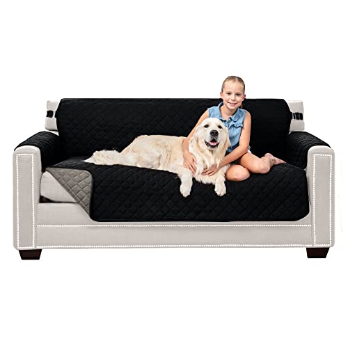 Sofa Shield® Couch Slip Covers for Dogs, Reversible Furniture Protector with Strap, Stain and Tear Resistant Cushion Cover, 62 inch Seat, Machine Washable Slipcover Pets, Cats, Black Gray - color: Black/Gray, size: Couch Sofa Small