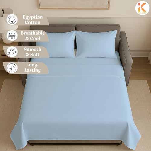 Soft & Luxurious Full Sleeper Sofa Bed Sheet Set - Premium Quality 100% Cotton Sheets, 4-Piece Solid Bedding Sets, Fits RV & Sofabed Mattresses up to 8" Deep, Light Blue - color: 05-light Blue, size: Full 8" Deep