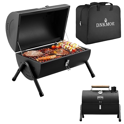 Portable Charcoal Grill, Tabletop Outdoor Barbecue Smoker, Small BBQ Grill for Outdoor Cooking Backyard Camping Picnics Beach by DNKMOR BLACK - color: BLACK