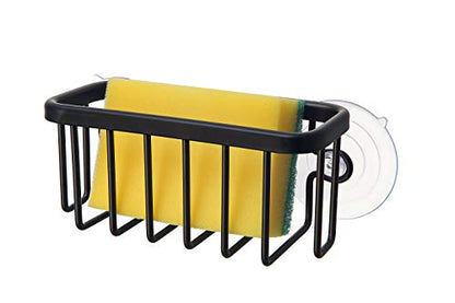 SunnyPoint NeverRust Kitchen & Bathroom Sink Caddy for Sponges, Scrubbers, Soap, 6" x 2.5" x 2.65", with Adhesive Mount - Additional Suction Cup Included –Aluminum (Black) - color: Black