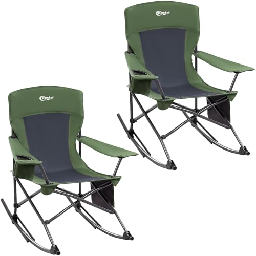 Portal Outdoor Rocking Chair Camping Folding Portable Rocker with Cup Holder Side Pocket Carry Bag, Support 350LBS (Green), 2 Pack - color: 2 Pack-green-fabric