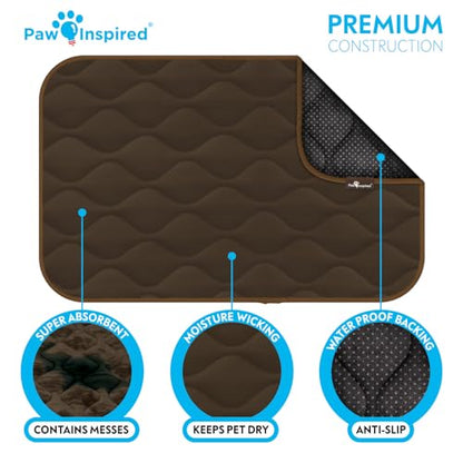 Paw Inspired Washable Padded Crate Mats for Dogs | 29” x 18” Pad, Fits 30-inch Kennels | Leakproof, Waterproof Bottom, Plush Pet Beds (Dark Brown) - color: Dark Brown, size: 30 Inch