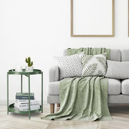 danpinera 2 Tier Metal Side Table with Removable Tray, End Table Outdoor Small Accent Table, Anti-Rust Green Nightstand for Bedroom Balcony Patio (Dark Green) - color: Dark Green