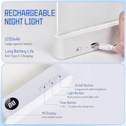 Book Light, Rechargeable Clear LED Flat Reading Light with 3 Colors & Timer, Dimmable Panel Plate Lamp Book Full Page Light for Reading in Bed at Night, for Women Readers Kids Book Lovers (Black) - color: Black