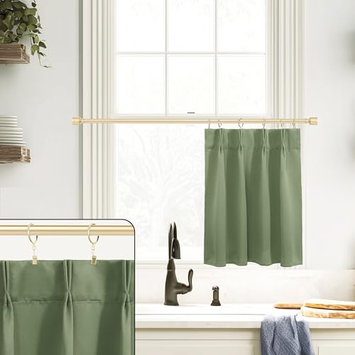 Lino Rosa Small Window Curtains 18 Inch, Blackout Pinch Pleat Cafe Mini Half Curtains for Kitchen, RV Camper & Bathroom Window, Sage Green - color: Sage Green, size: 24"W x 18"L (Pack of 1)