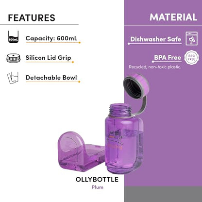 OllyDog OllyBottle | Tritan Dog Water Bottle with Detachable Bowl | BPA Free Leakproof Pet Dispenser | Hiking Travel (600ml, Plum) - color: Plum, size: 600ML