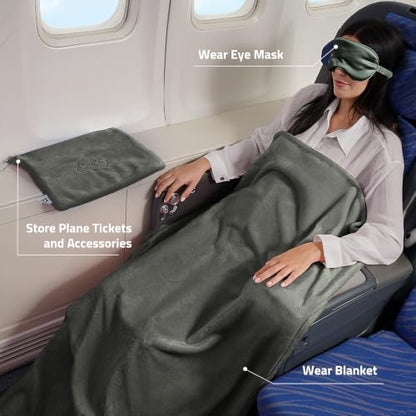 Travel Blanket, Airplane Blanket, Ultra-Soft, Warm & Lightweight, 65x40 in, Outdoor Blanket Essentials for Women, Men & Kids, Included Eye Mask, Luggage Sleeve & Backpack Clip Dark Grey - color: Dusty Gray