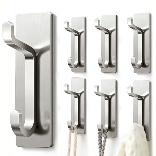 Self Adhesive Wall Hooks for Hanging: Extra Strong 13 LB, Hook for Coat, Towel in Bathrooms, Shower, Kitchen, Wall, Door Hook, Nickel Silver 6 Pack - color: Nickel Silver, size: 6 Pack