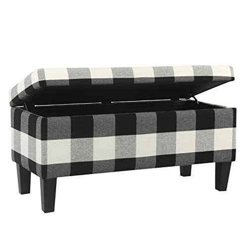 HomePop 36" Storage Ottoman Bench with Hinged Lid - Black Buffalo Plaid - color: Black Plaid